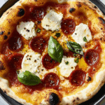 Goat Cheese and Soppressata Pizza with Calabrian Chile Hot Honey and Basil