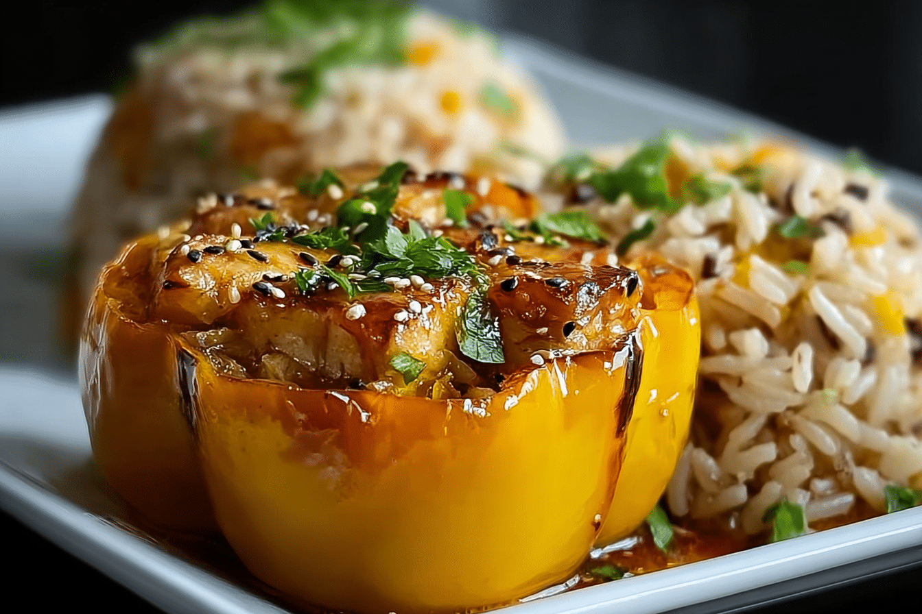 Teriyaki Pineapple Chicken & Rice Stuffed Peppers