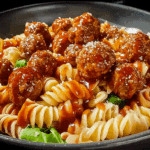 Sweet and Tangy BBQ Meatball Pasta