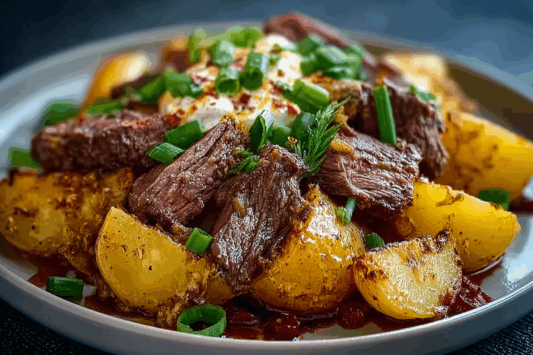 Crockpot Loaded Steak and Potato Bake