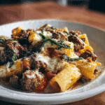 Cheesy Beef and Italian Sausage Rigatoni in Garlic Butter Sauce