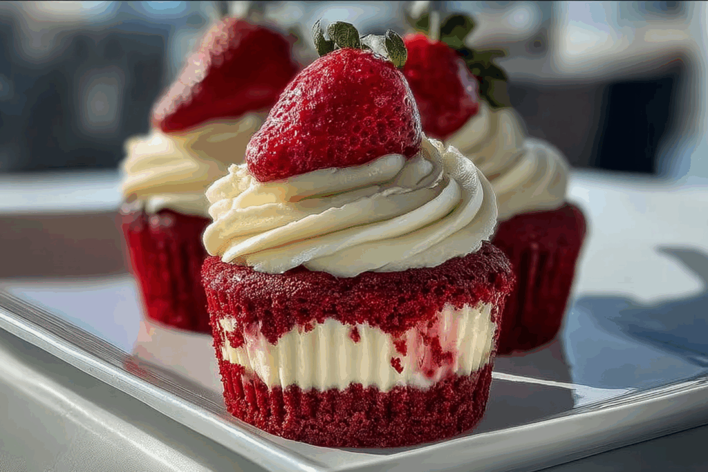 Strawberry Cheesecake Red Velvet Cupcakes