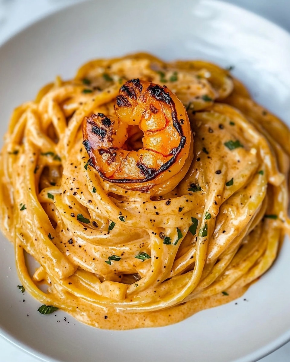 Easy Creamy Shrimp Linguine with Garlic and Herb Tomato Sauce Recipe - Recipe Image