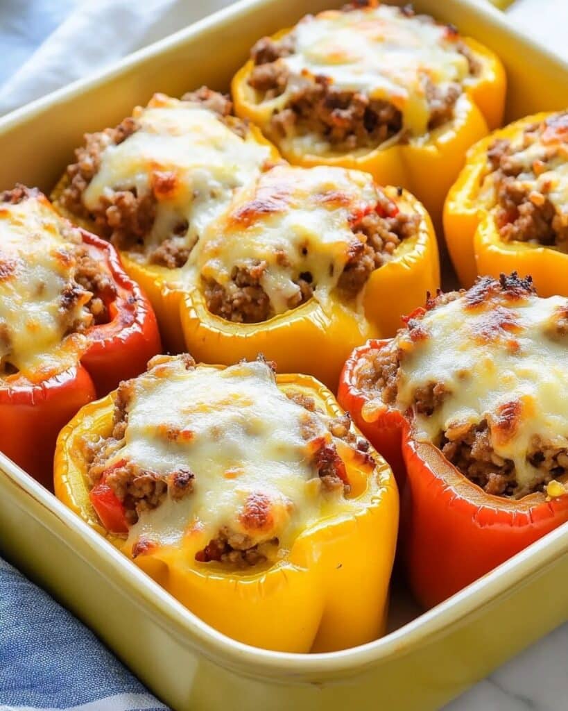 Stuffed Bell Peppers with Ground Beef, Rice, and Cheese Recipe