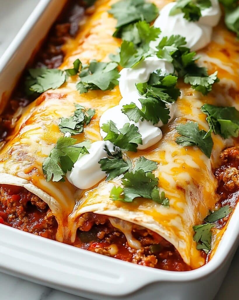 Savory Ground Beef Enchiladas with Cheddar and Enchilada Sauce Recipe