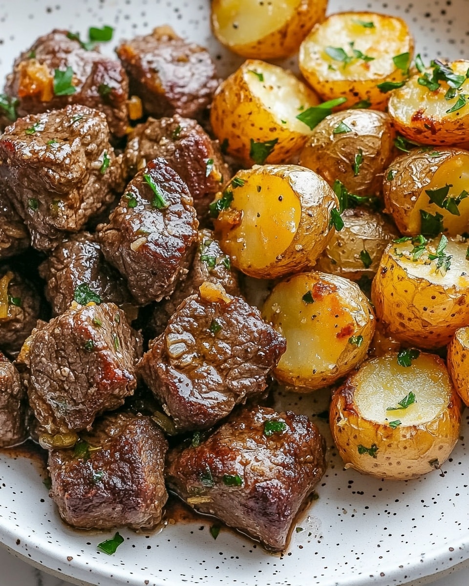Garlic Butter Steak Bites and Potatoes (Tender & Crispy) Recipe - Recipe Image