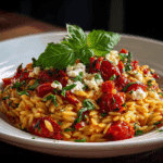 Roasted Red Pepper & Feta Orzo with Fresh Basil