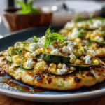 ZUCCHINI & SWEET CORN FLATBREAD WITH FETA & HONEY DRIZZLE