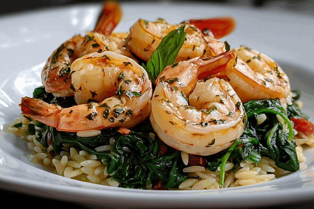 LEMON GARLIC SHRIMP WITH SPINACH ORZO