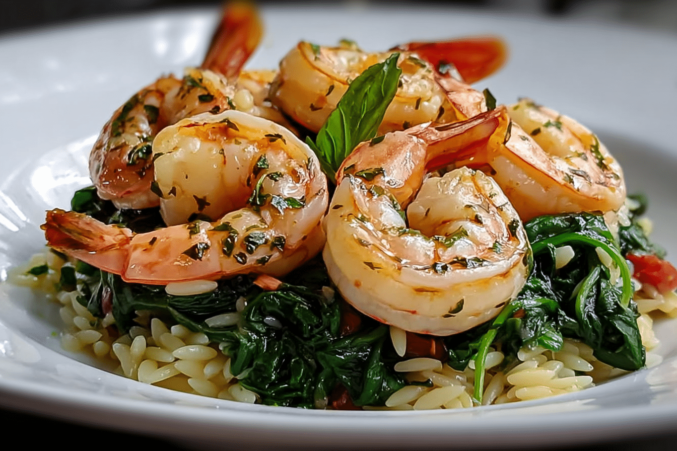 LEMON GARLIC SHRIMP WITH SPINACH ORZO