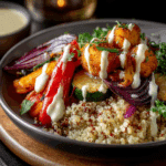 Roasted Vegetable & Quinoa Bowl with Lemon Tahini Drizzle
