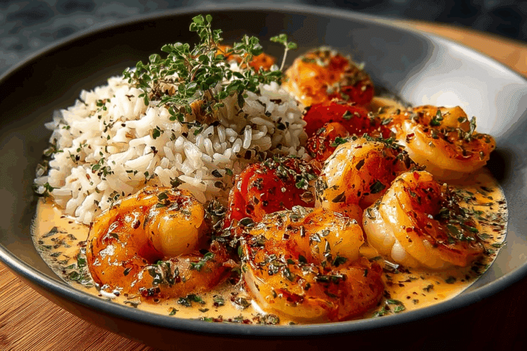 Creamy Garlic Butter Shrimp Bowl with Herb Rice