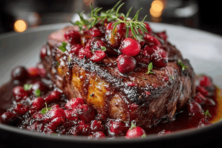 Ribeye Roast with Cranberry Balsamic Glaze