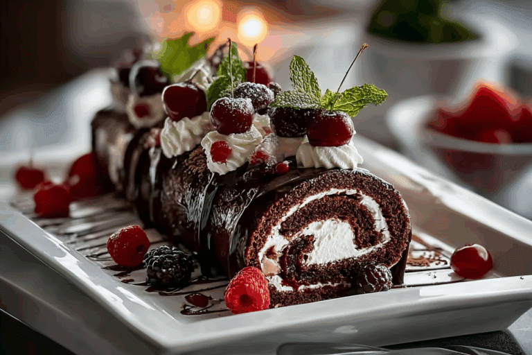Black Forest Chocolate Swiss Roll Cake