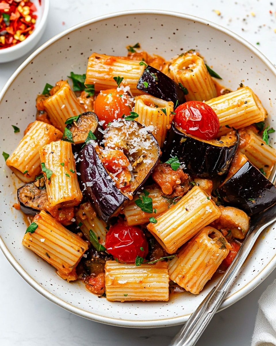 Eggplant and Fresh Tomato Pasta Recipe - Recipe Image
