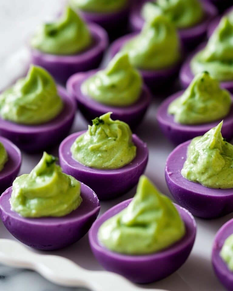 Halloween Deviled Eggs with Avocado and Food Coloring Recipe