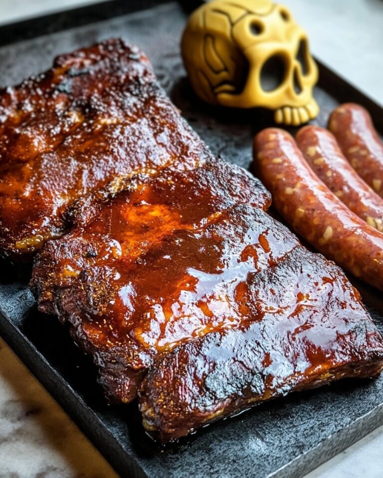 Smoked Ribs with Cajun Sausage Entrails for Halloween Recipe