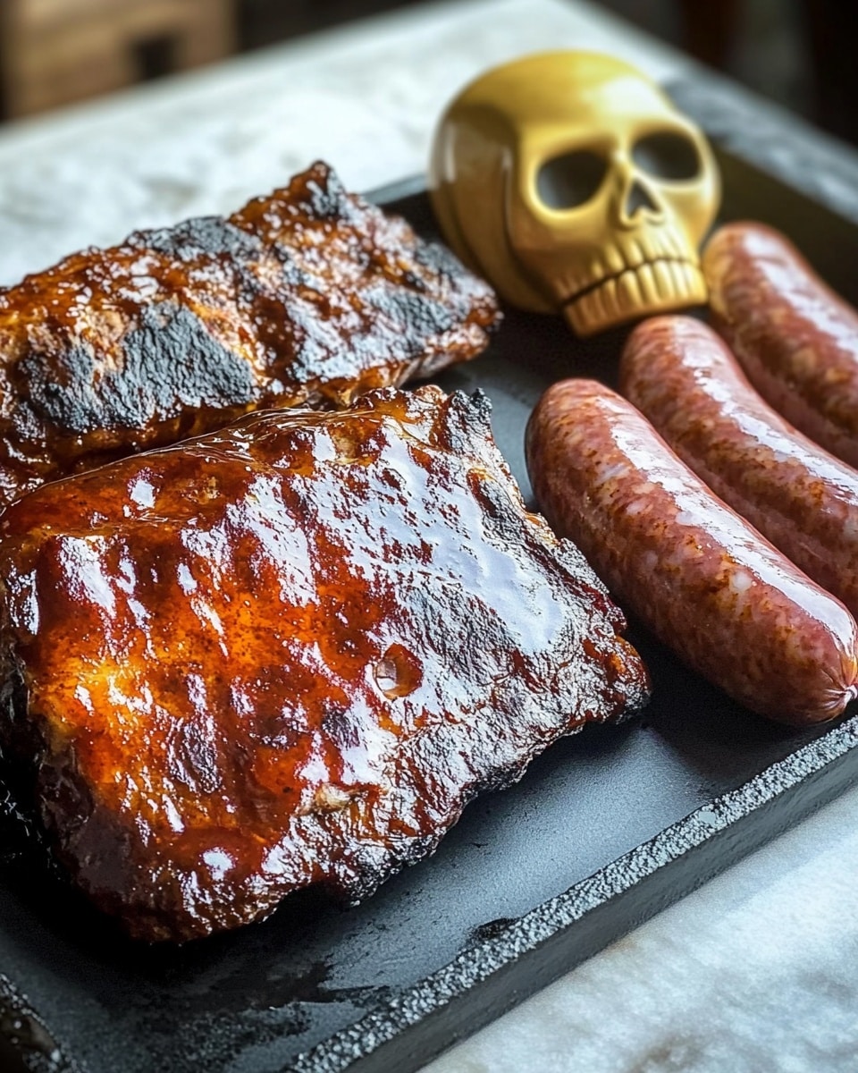 Smoked Ribs with Cajun Sausage Entrails for Halloween Recipe - Recipe Image