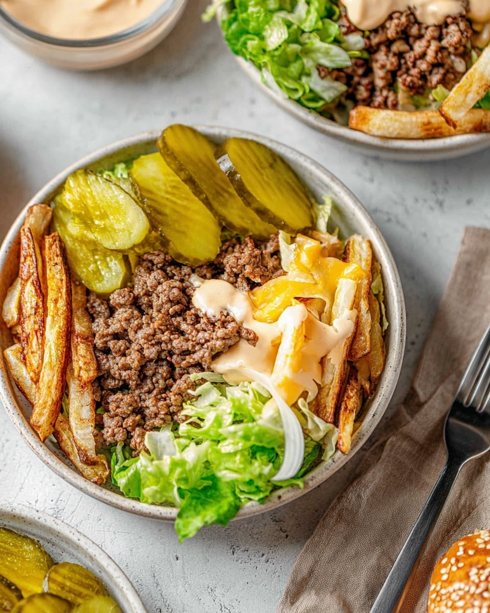 Burger Bowls with Spiced Beef, Lettuce, Cheese, and Homemade Burger Sauce Recipe - Recipe Image