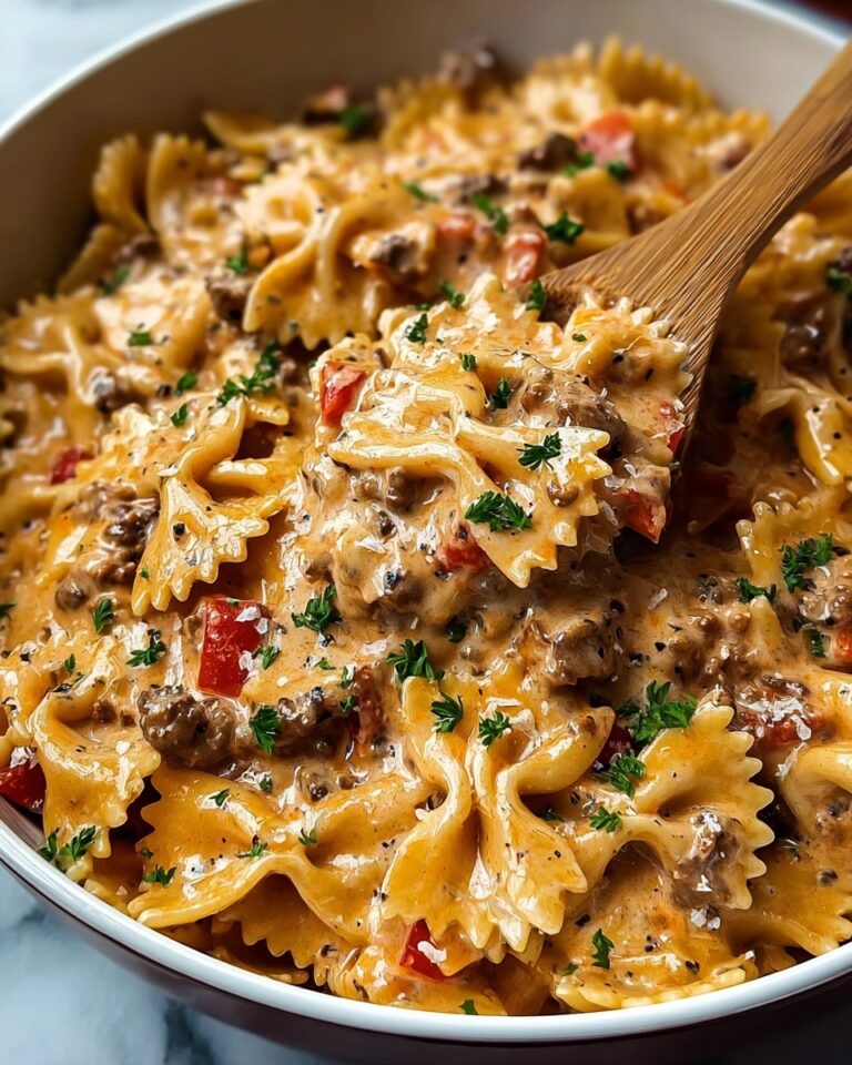 Parmesan Roasted Red Pepper Chicken Bowties in Garlic Cream Recipe
