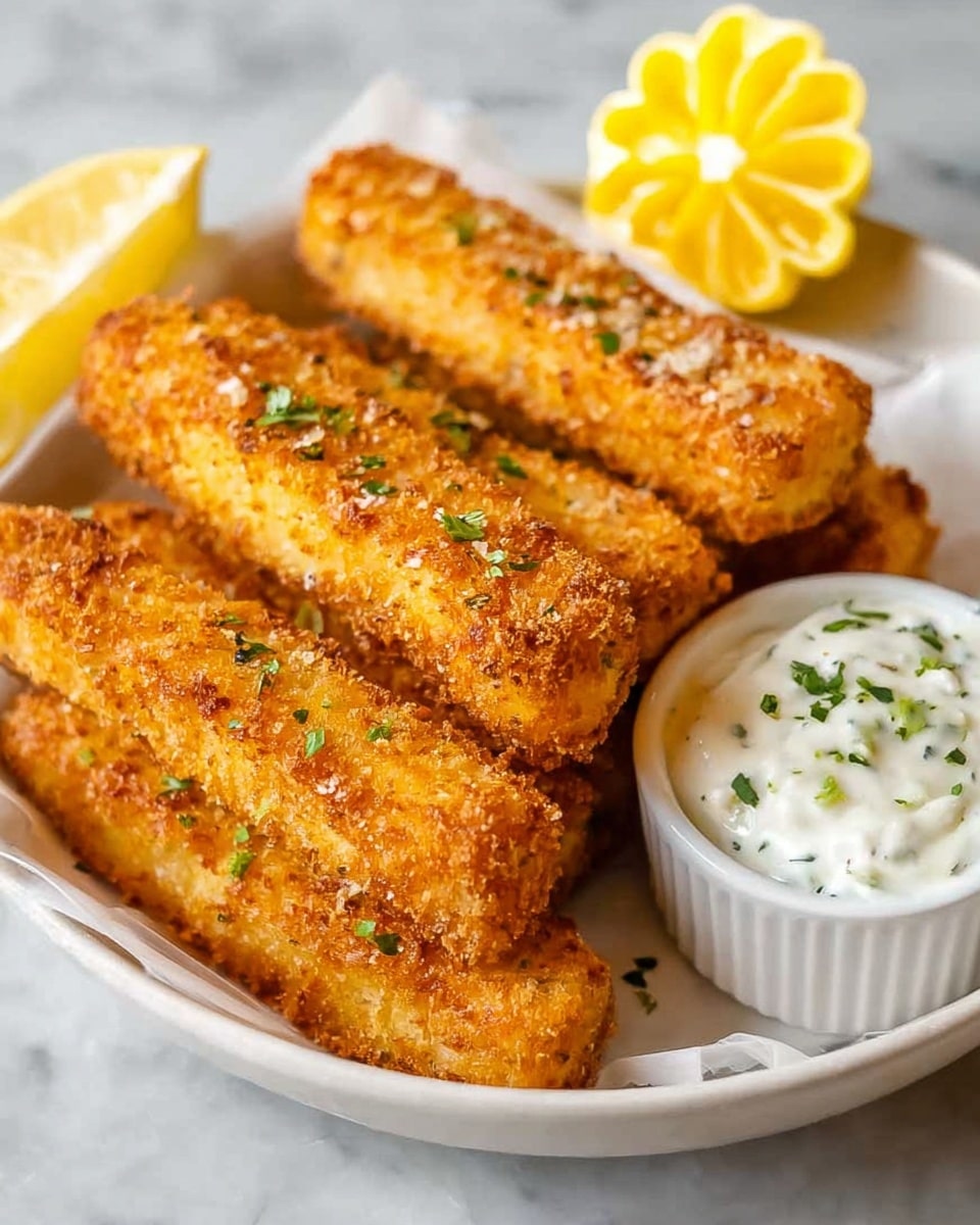 Baked Fish Sticks with Panko Breadcrumbs and Tartar Sauce Recipe - Recipe Image