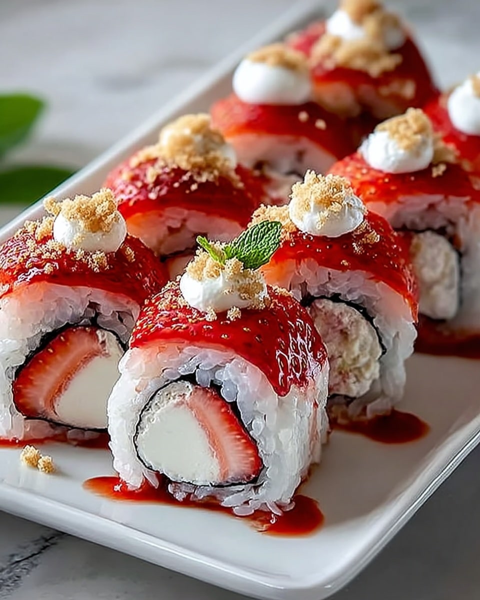 Creative & Cute Strawberry Shortcake Sushi Roll Dessert Recipe - Recipe Image