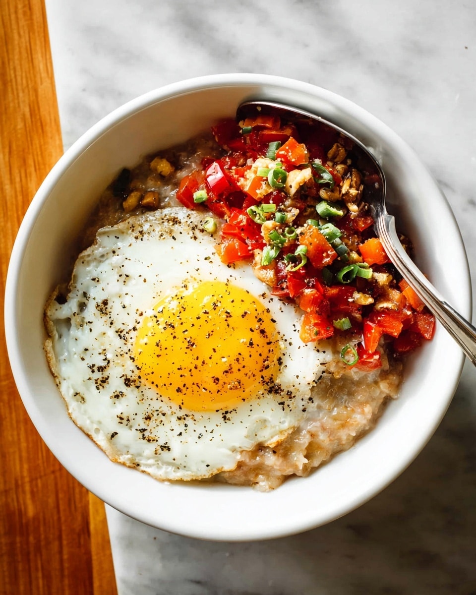 Savory Oatmeal with Cheddar and Fried Egg Recipe - Recipe Image