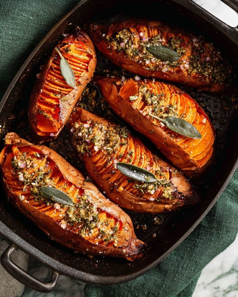 Hasselback Sweet Potatoes with Garlic, Sage, and Nutmeg Recipe