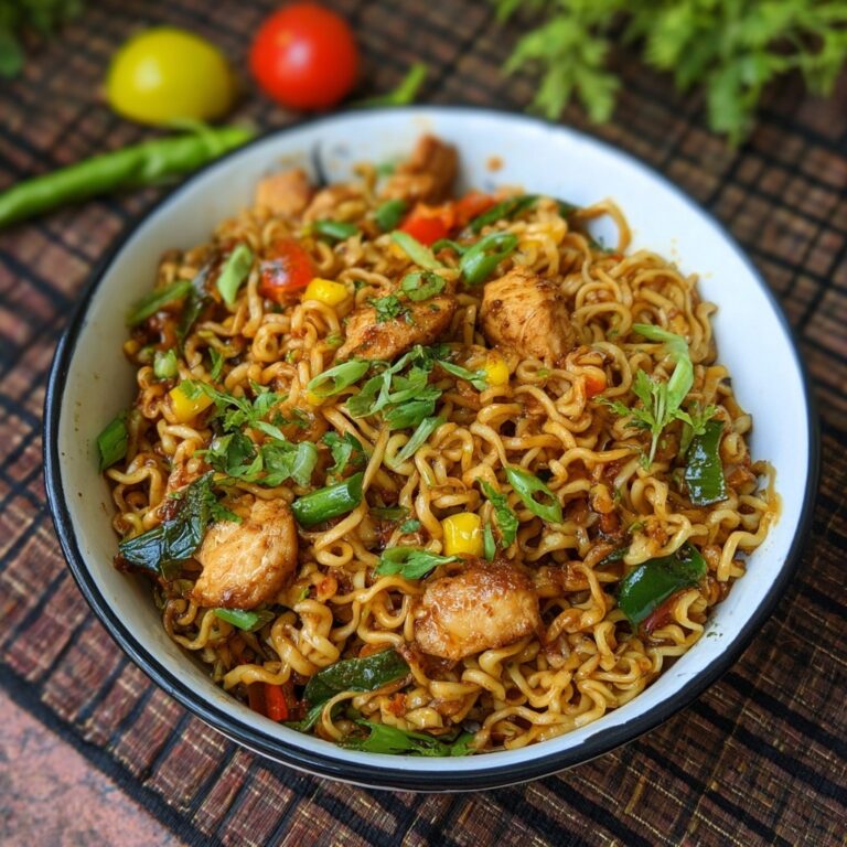 Spicy Chicken Noodles with Fried Chicken and Vegetables Recipe
