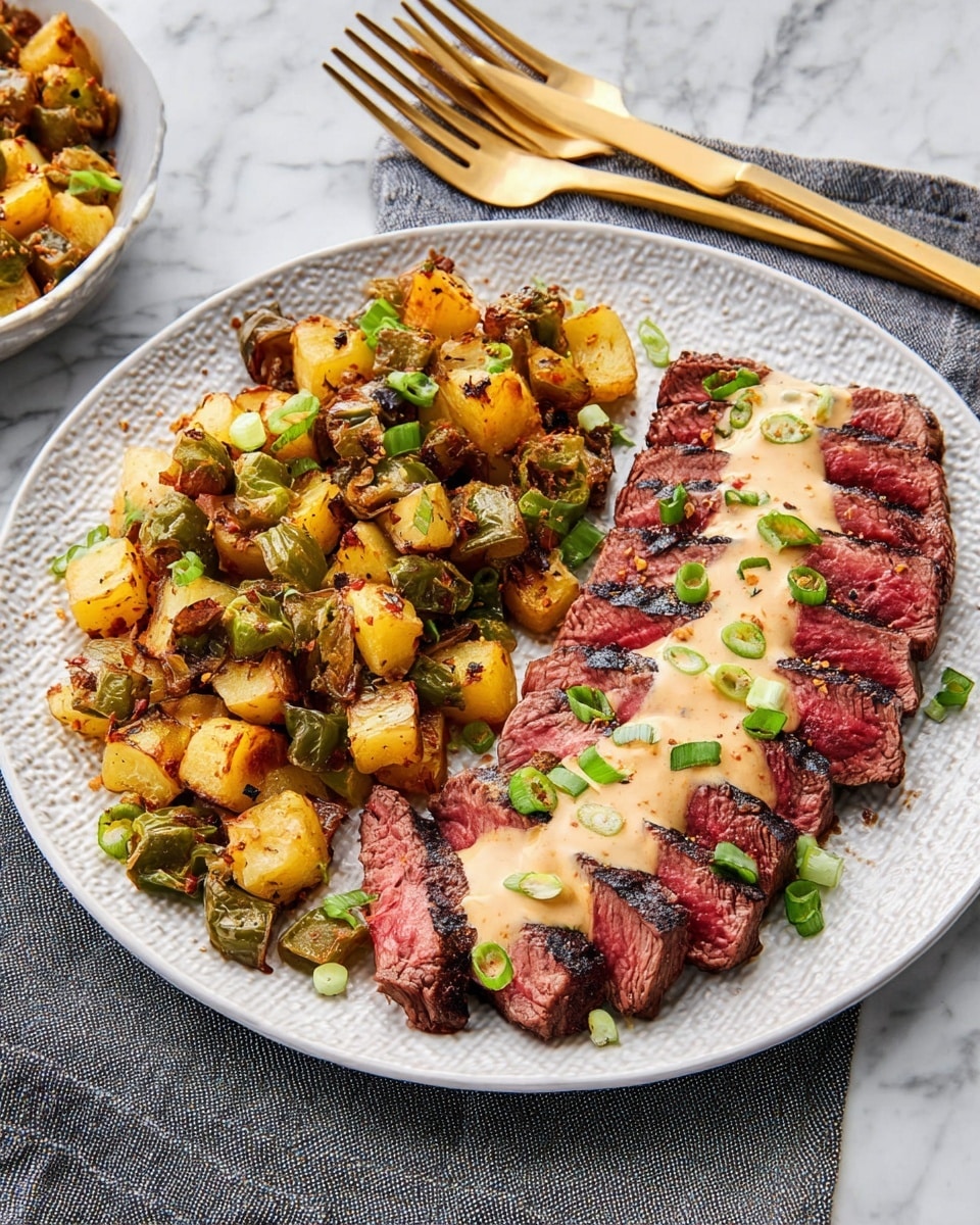 Creamy Chipotle Steak with Yukon Gold Potatoes and Poblano Pepper Recipe - Recipe Image