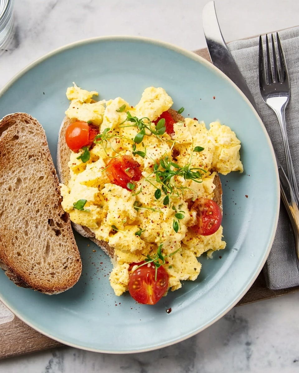 Creamy Ricotta Spinach Scramble with Toasted Sourdough Recipe - Recipe Image