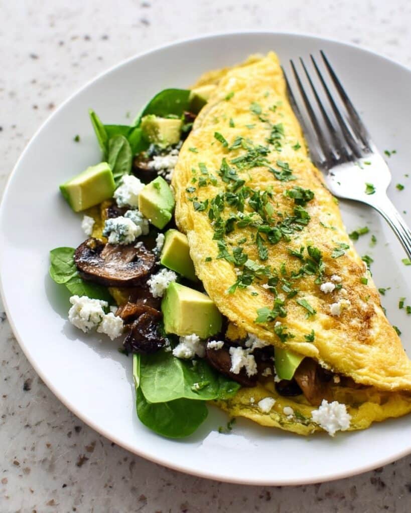 Mushroom and Goat’s Cheese Omelet with Spinach and Avocado Recipe