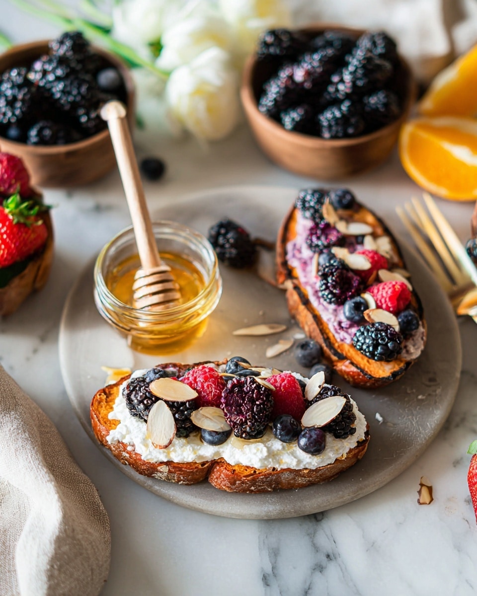 Sweet Potato Toast with Ricotta, Berries, Honey, and Almonds Recipe - Recipe Image