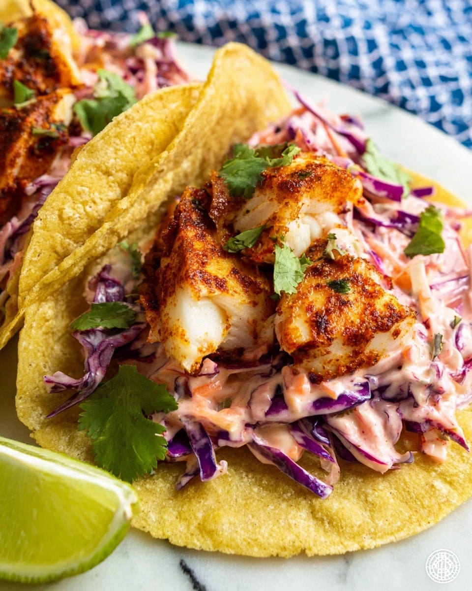 Baja Fish Tacos with Fresh Slaw and Creamy Sauce Recipe - Recipe Image