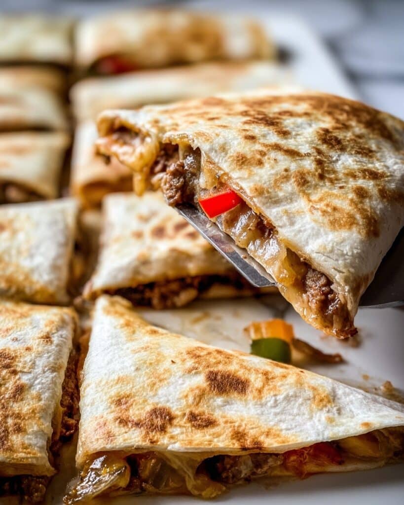 Cheesy Ground Beef Sheet Pan Quesadillas Recipe