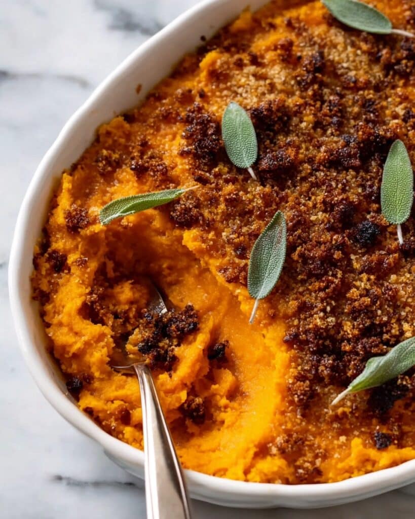 Savoury Sweet Potato Casserole with Crispy Sage and Bacon Recipe