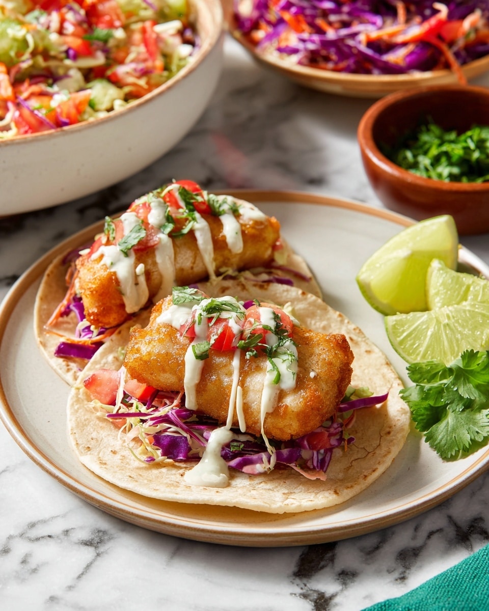 Baja Fish Tacos with Fresh Slaw and Creamy Sauce Recipe - Recipe Image
