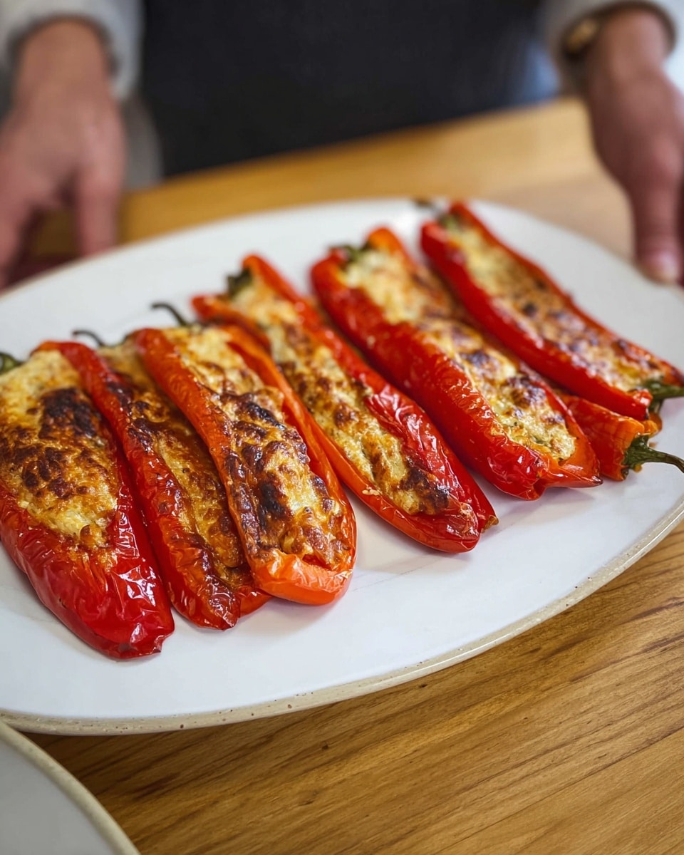 Greek Stuffed Peppers with Feta and Kefalograviera Cheese Recipe - Recipe Image