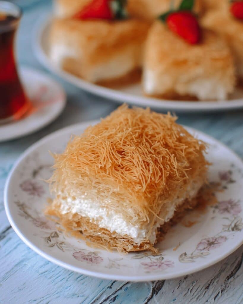 Kadayif and Walnut Dessert with Strawberry and Pistachio Garnish Recipe