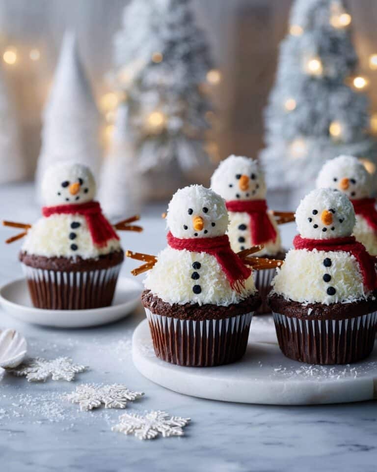 Snowman Cupcakes with Buttercream Frosting and Festive Decorations Recipe