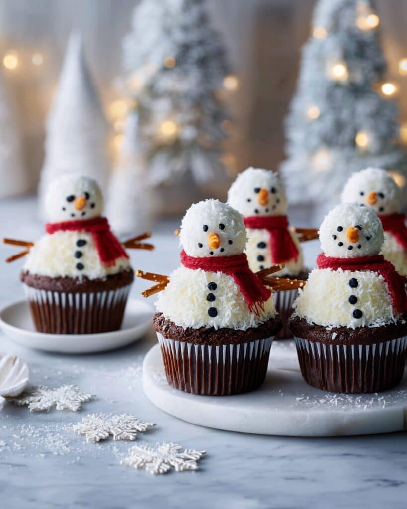 Snowman Cupcakes with Buttercream Frosting and Festive Decorations Recipe