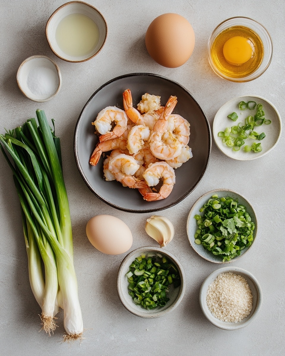 A white plate holds a pile of golden-brown fried shrimp balls with a crunchy outside, some topped with small green onion pieces. One shrimp ball is broken, showing pink shrimp inside surrounded by the crispy coating. A small white bowl filled with red dipping sauce sits to the upper left on the plate. On the upper right of the plate, there is a bunch of fresh green leafy herbs. The plate is placed on a white marbled surface. Photo taken with an iphone --ar 4:5 --v 7