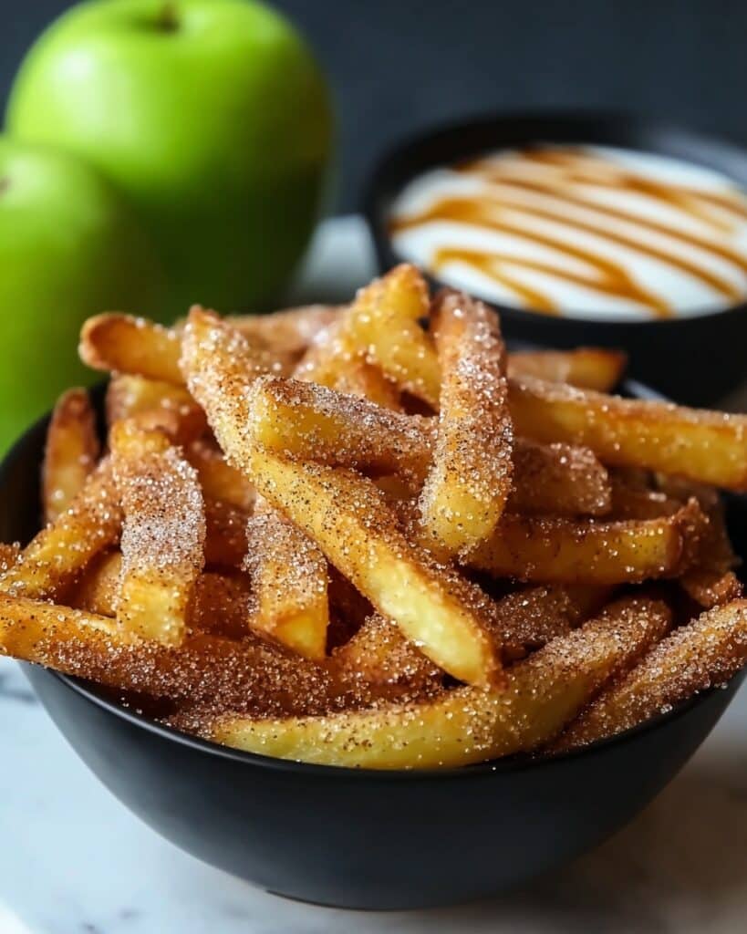 Crispy Air Fryer Apple Fries with Cinnamon Sugar and Dipping Sauce Recipe
