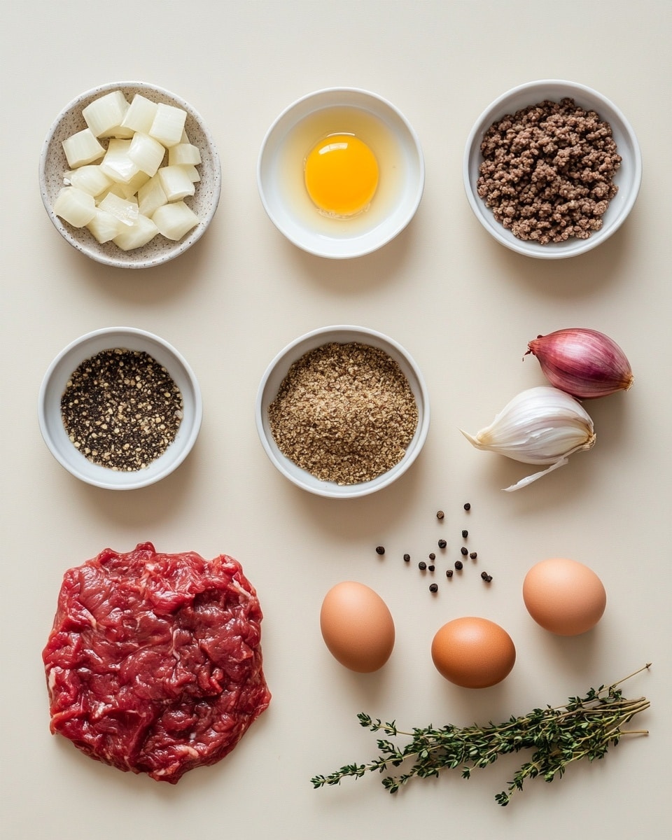 The image shows six small round meat pies with golden-brown, flaky crusts, each about two layers thick. The top crust has a shiny glaze with a crisscross pattern lightly pressed into it. One pie in the foreground has a piece missing, revealing a moist, brown minced meat filling inside. The pies are placed on a wooden board with some green parsley sprigs around them. The surface beneath the board is a white marbled texture. Photo taken with an iphone --ar 4:5 --v 7