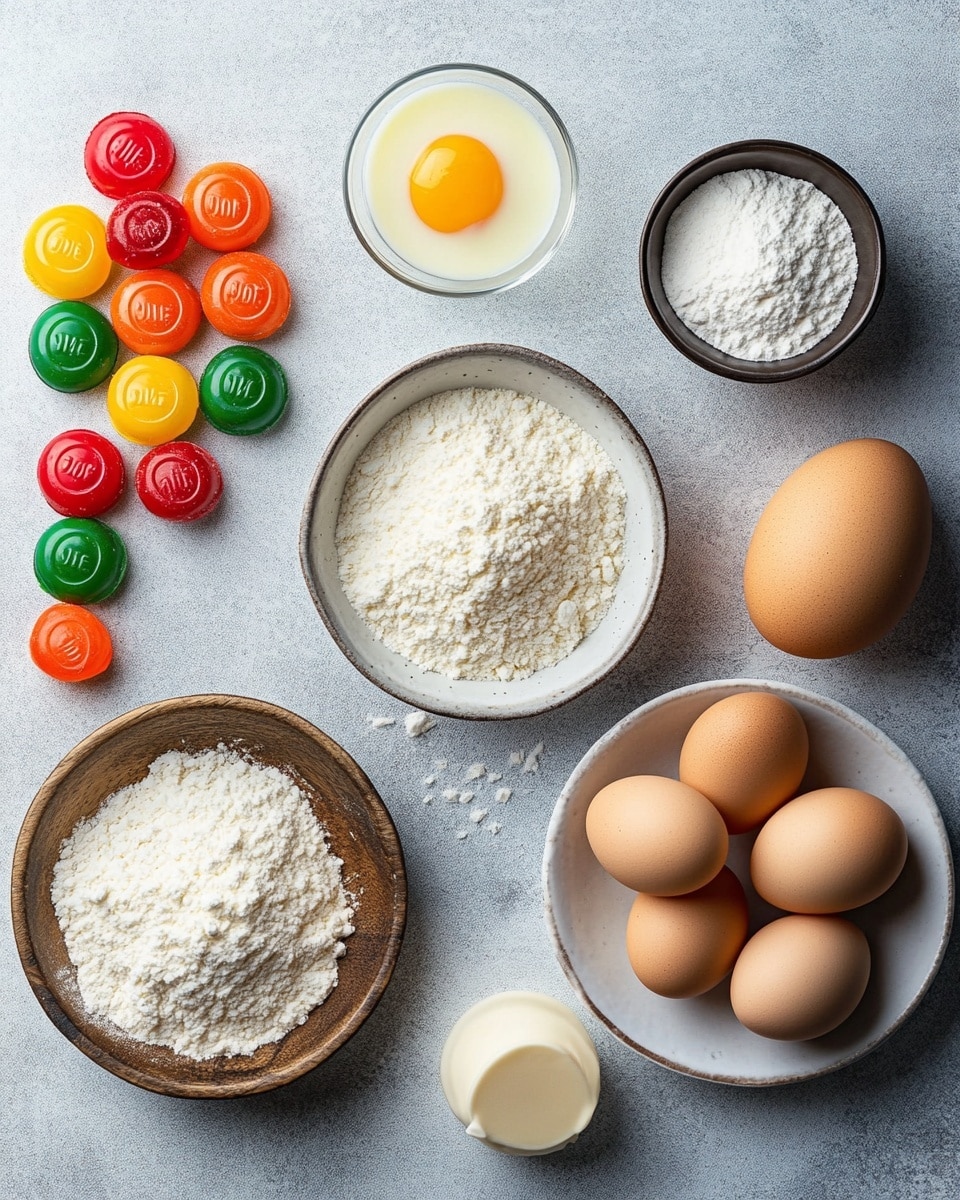 The image shows a group of star-shaped cookies with two layers. The bottom layer is a pale golden cookie with a smooth surface, while the top layer is a smaller star cut out in the center filled with shiny, translucent candy in bright colors like red, green, blue, and purple. The cookies are laid on a white marbled surface in neat rows with slight spacing between them, the candy centers catching light and showing small bubbles inside. photo taken with an iphone --ar 4:5 --v 7