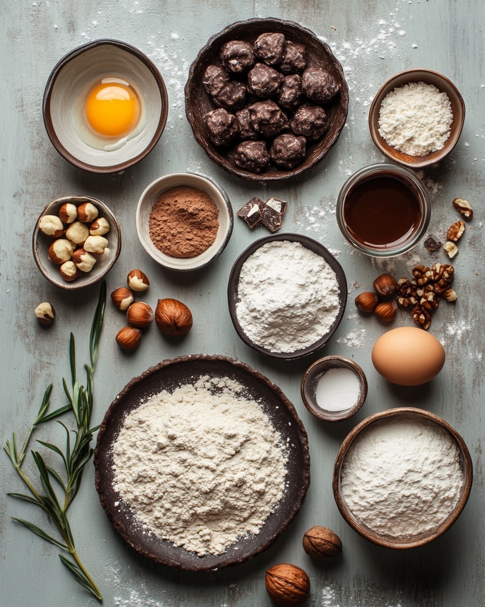 The image shows several round chocolate cookies arranged closely together on a white marbled surface. Each cookie has two main layers: the base layer is a thick, dark brown chocolate cookie covered in a rough texture of chopped light brown nuts, creating a crunchy look. On top of this base, in the center, there is a smooth, shiny swirl of dark chocolate ganache, which is glossy and rich-looking. The swirl is neatly placed in the middle of each cookie, forming a small peak at the top. The overall colors are dark brown and light brown with the white marbled background softly contrasting the rich colors of the cookies. photo taken with an iphone --ar 4:5 --v 7