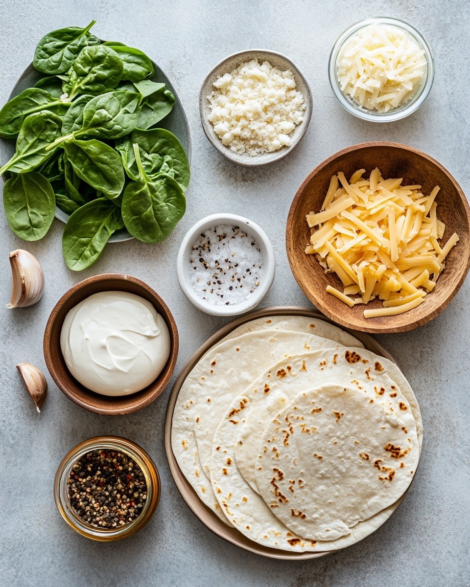 The image shows four rolled wraps placed on a wooden board, each with a toasted white tortilla that has brown grill marks on top. Inside the wraps, there are visible layers of light brown cooked chicken pieces, fresh green leafy vegetables, and some creamy white sauce mixed with green herbs. There are also small bits of red, likely roasted peppers or tomatoes, adding bright color near the bottom layer inside the wraps. The wraps are cut so the open ends show these colorful layers clearly. In the background, a blurred white bowl with a similar creamy white sauce can be seen. The whole scene is set on a white marbled surface. photo taken with an iphone --ar 4:5 --v 7
