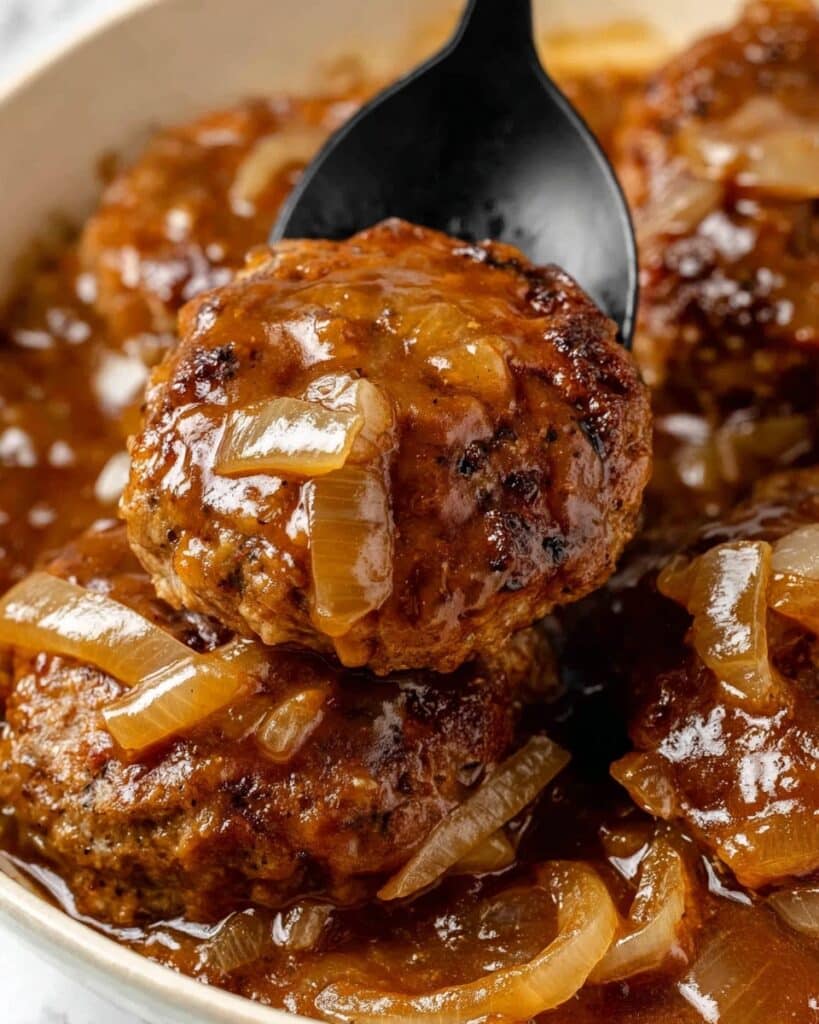 Juicy Hamburger Steak with Mushroom Onion Sauce Recipe