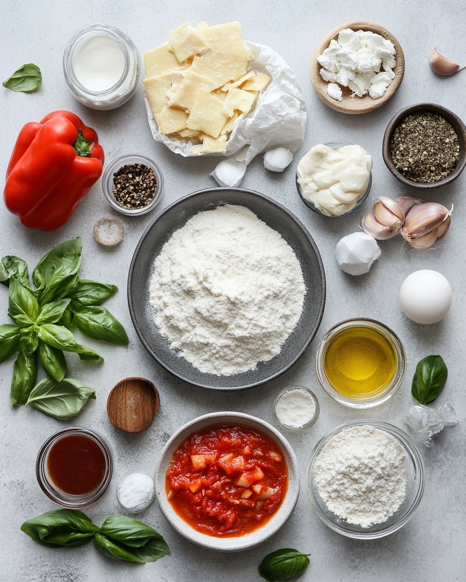 A Christmas tree-shaped pizza is shown on a white baking tray, placed on a white marbled surface with a red and white cloth partially visible on the left side. The tree is made of small round pizza pieces stacked in four layers, with the bottom layer having five pieces, the next of four, the next of three, and the top with one piece, all covered with melted cheese and tomato sauce. Slices of pepperoni are arranged on each piece, with green basil strips placed horizontally as garlands on the second and third layers. A yellow star-shaped cheese slice tops the tree, and there is a light sprinkling of grated cheese or parmesan over the whole tree, with a small round pizza piece at the bottom acting as the tree trunk. Photo taken with an iphone --ar 4:5 --v 7