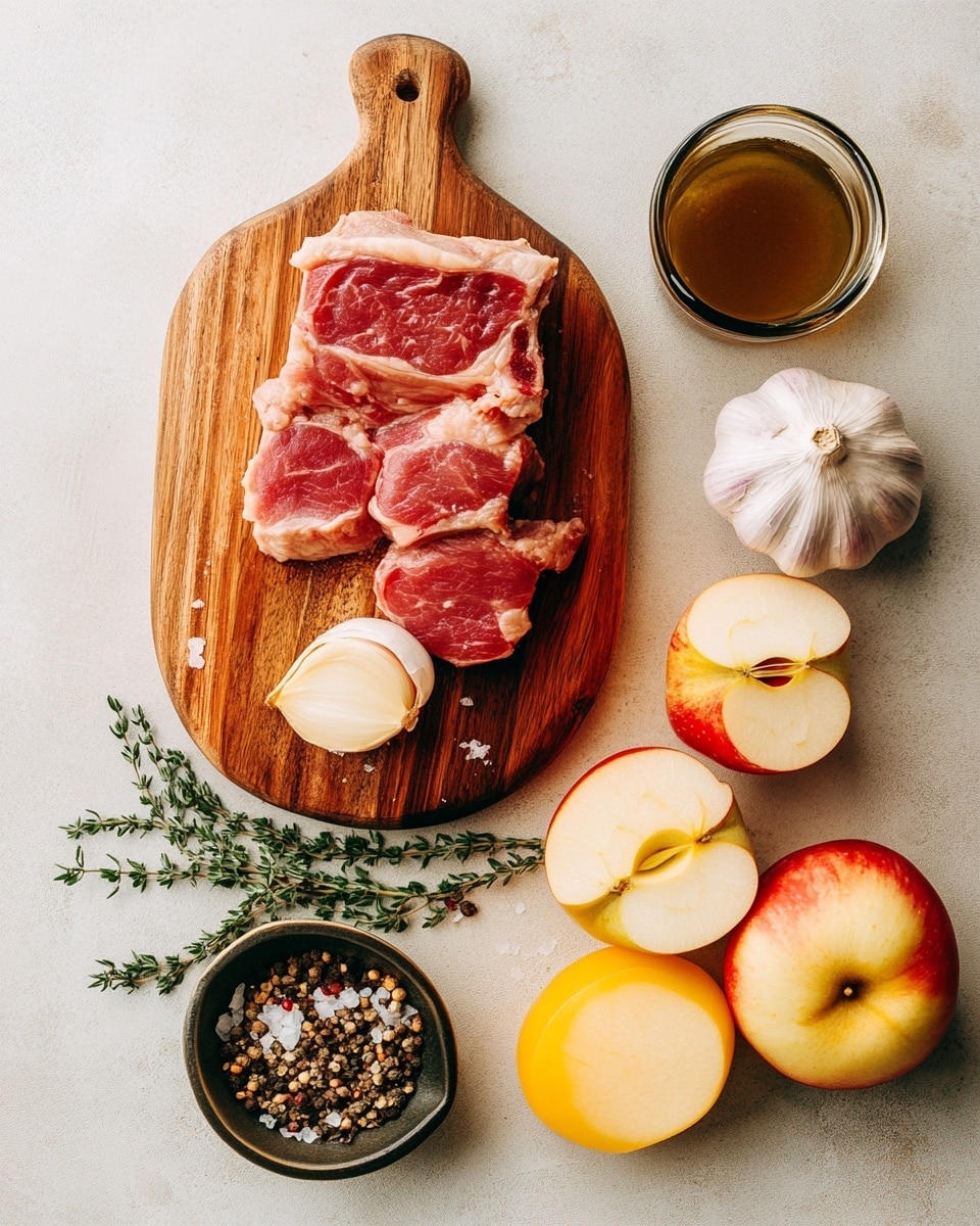 The image shows a close-up of a pot filled with several pieces of browned, tender meat with a slightly crispy, caramelized outer layer. Around the meat, there are glossy chunks of soft onions in pale purple and translucent brown shades, soaked in a rich, golden-brown broth with a glistening surface. Small bits of fresh green herbs and pieces of light yellow melted cheese are scattered throughout the dish, adding texture and color contrast. The pot's seam and edge are visible, showing a slightly worn white enamel interior with specks of the broth clinging to it. The entire scene is set on a white marbled surface. photo taken with an iphone --ar 4:5 --v 7